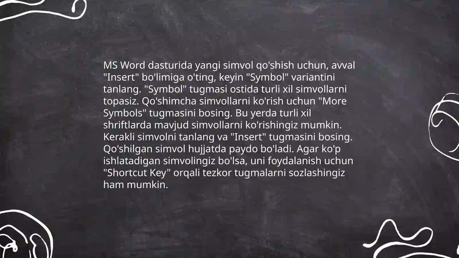 MS Wordda yangi simvolni o'rnatish.Havola va kolontitullar 3