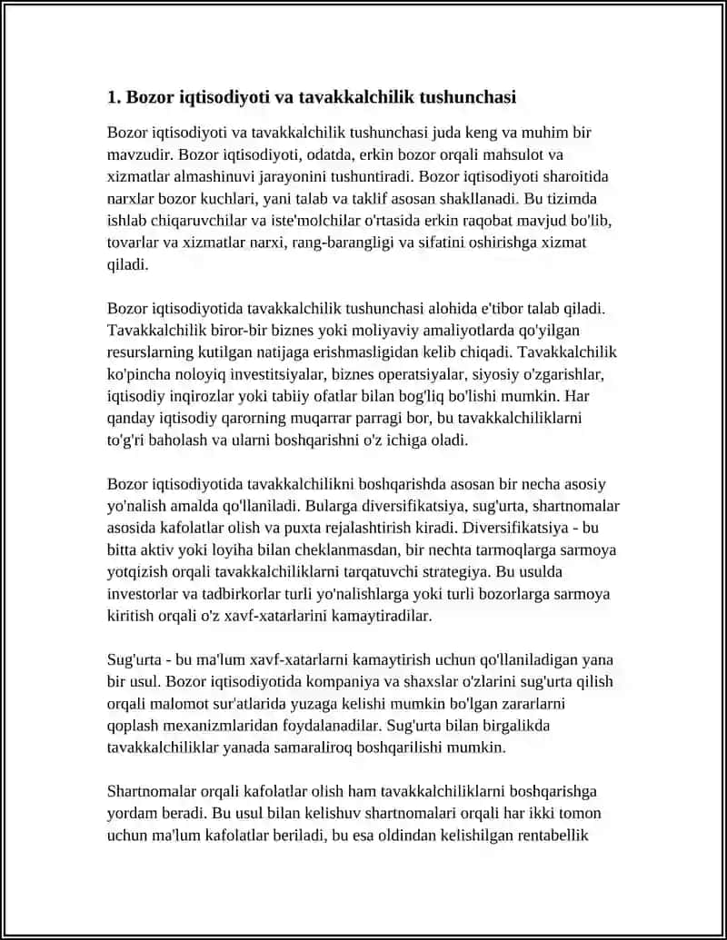 Bozor iqtisodiyoti va tavakkalchilik 3