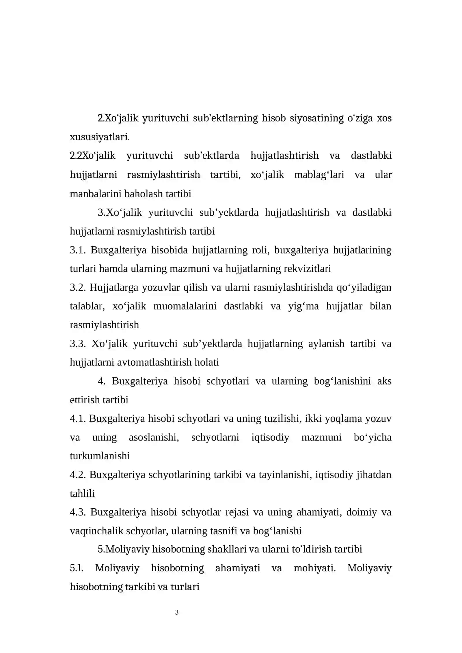 Xo‘jalik yurituvchi sub’ektning  Amaliyot Hisoboti Buxgalteriya hisobi schyotlari 3