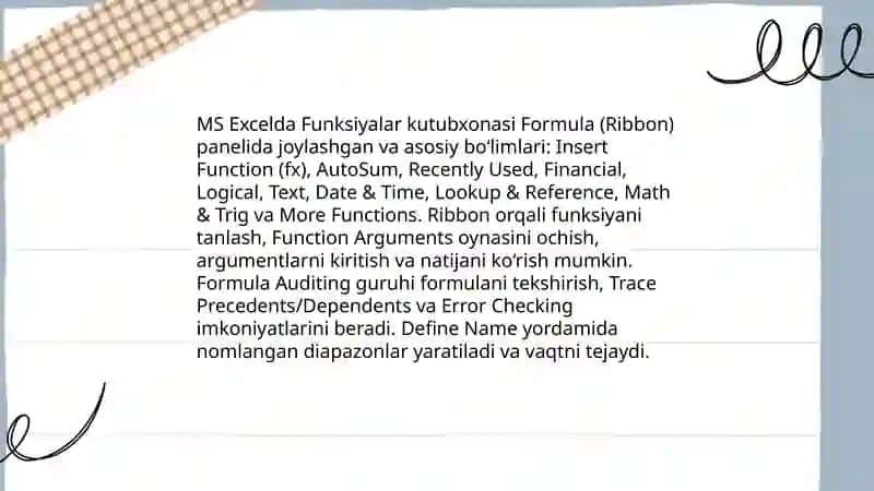 MS Excelning funksiyalar kutubxonasi bilan ishlash 3