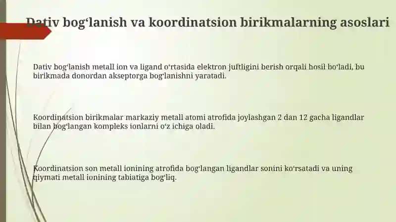 Dativ bogʻlanish va koordinatsion birikmalar 3