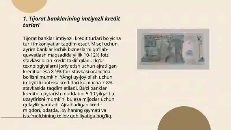 Tijorat banklarining imtiyozli kredit turlari 3