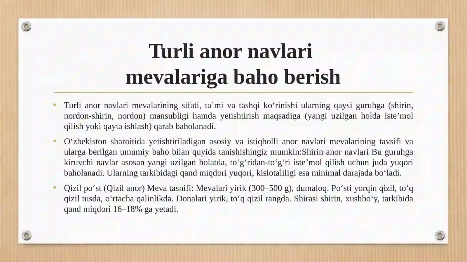 Turli anor navlari mevalariga baho berish 3