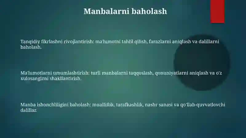 Axborotlarni mustaqil tahlil qilish ko'nikmalarini egallash 3
