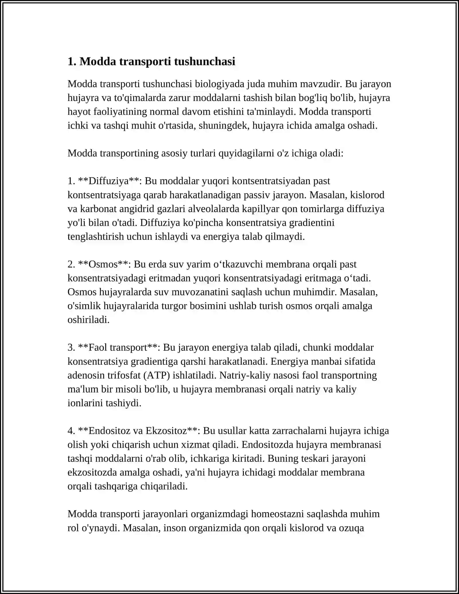 MODDALAR TRANSPORTI. MODDALARNING BIOLOGIKMEMBRANALAR ORQALI TRANSPORTI. PASSIV VA AKTIVTRANSPORT 3