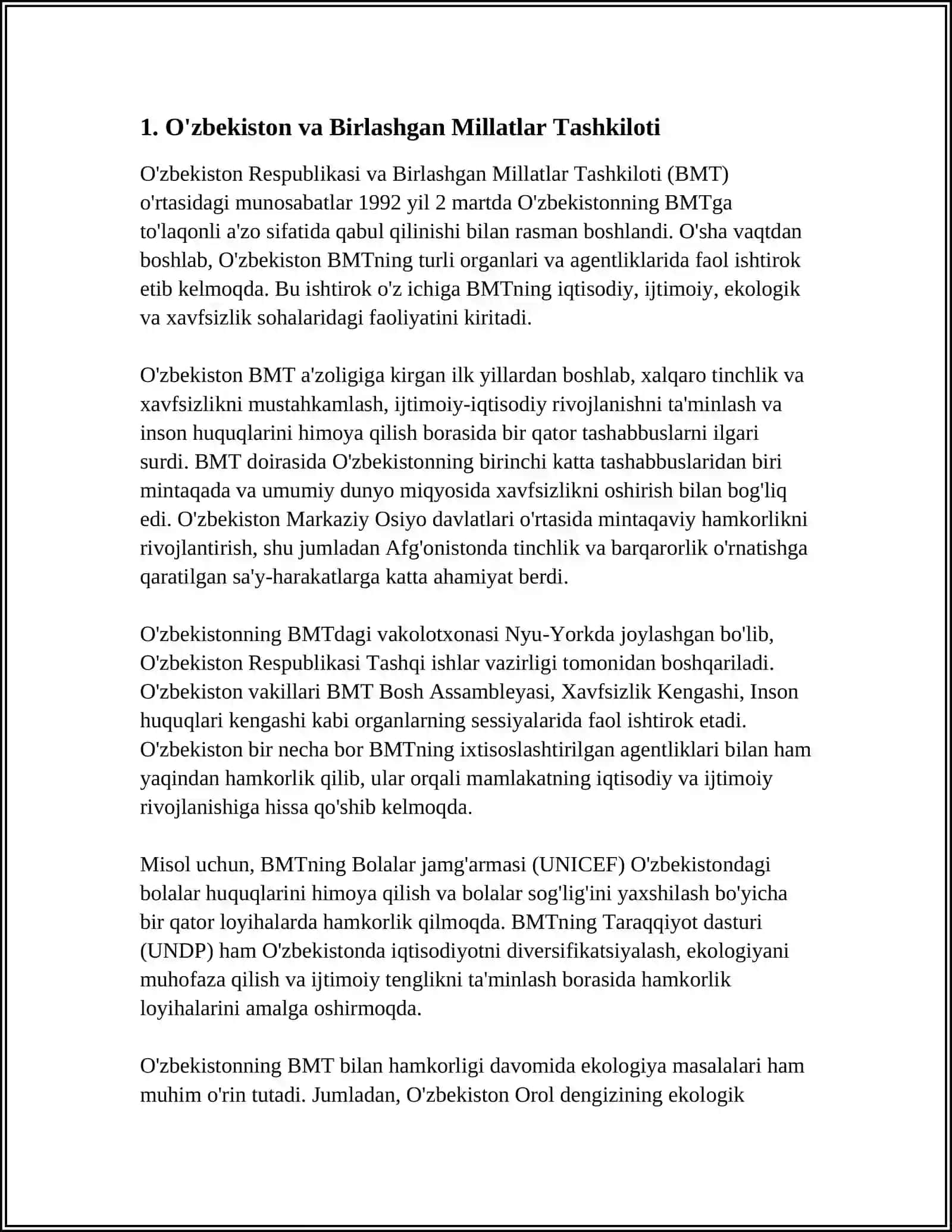 O'ZBEKISTONNING XALQARO TASHKILOTLAR BILAN ALOQALARI 3
