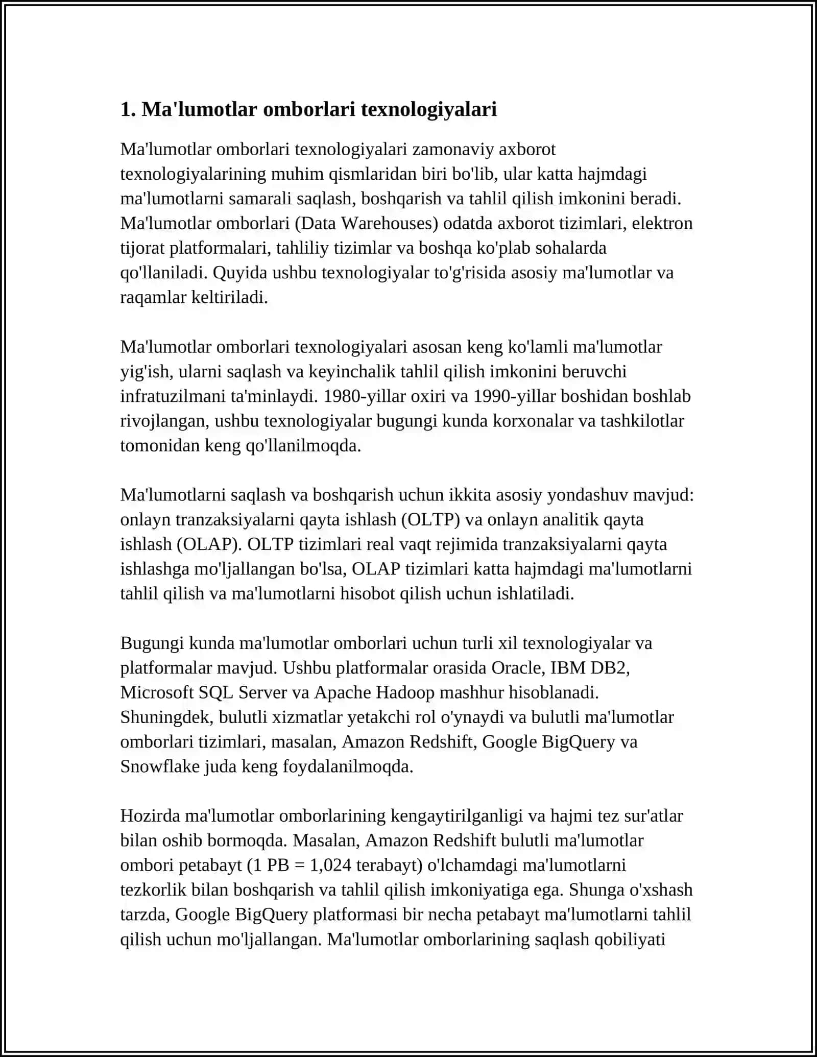 KATTA HAJIMDAGI MA'LUMOTLAR BILAN ISHLASH UCHUN TEXNOLOGIYALARI 3
