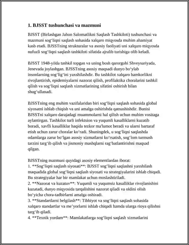 BJSST, UNING STRUKTURASI, ASOSIY FAOLIYATI 3