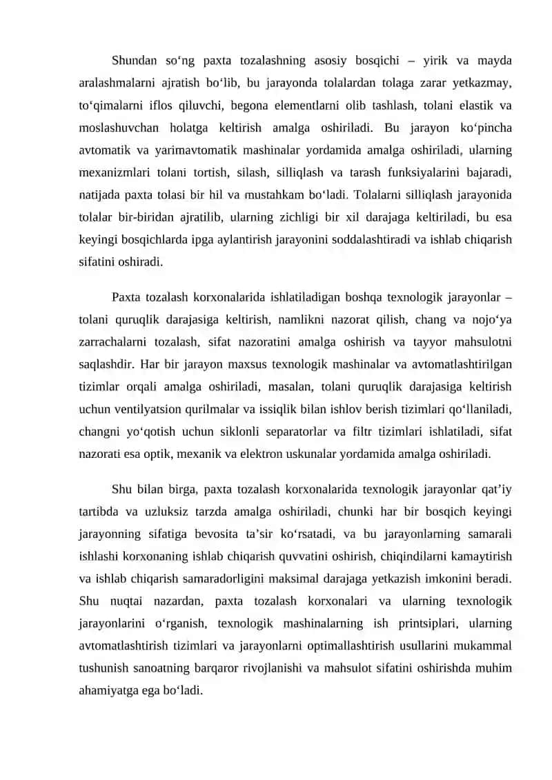 Paxta tozalash sanoati korxonalari texnologik mashinalarning avtomatlashtirish 3