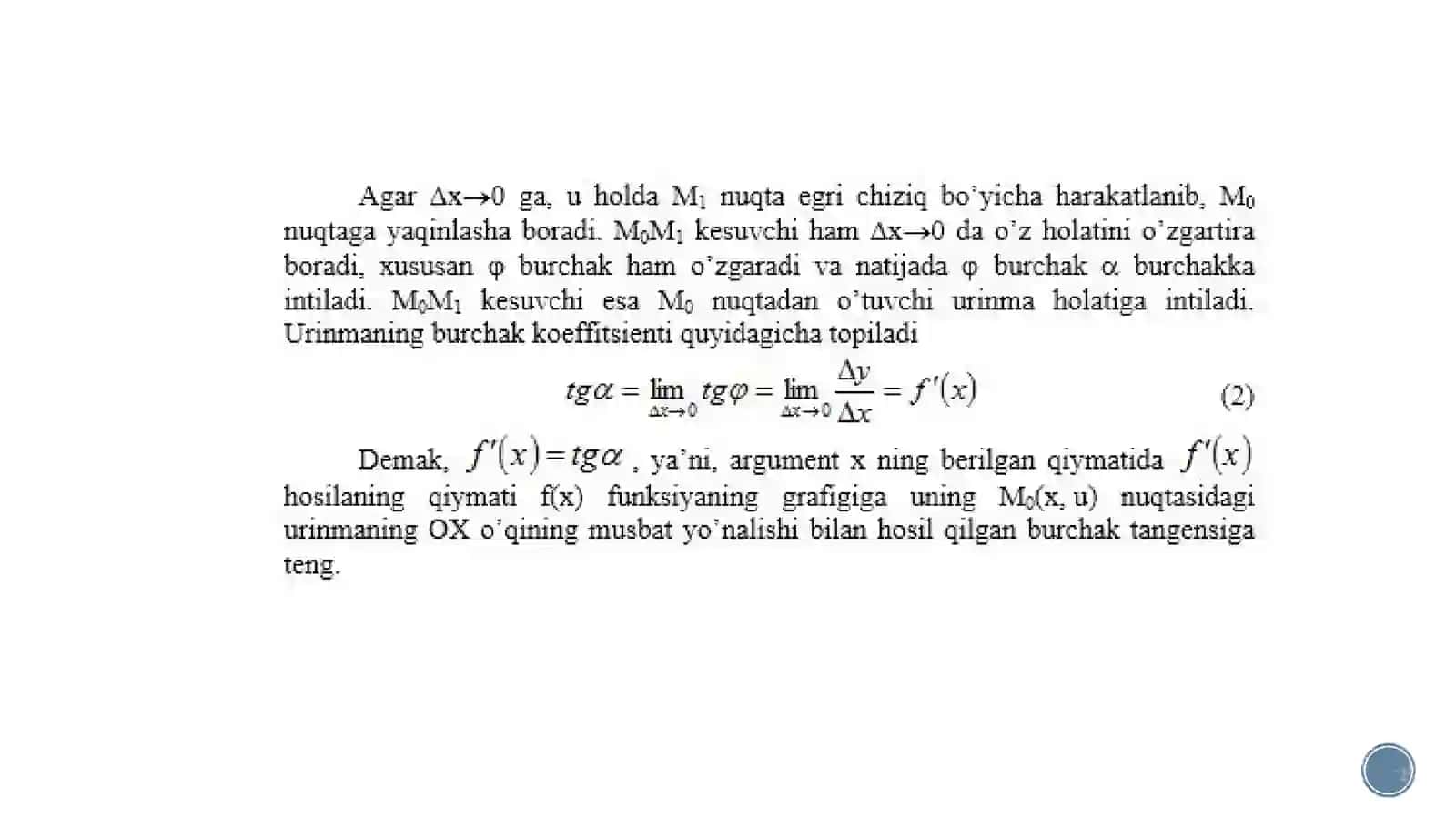 FUNKSIYA HOSILANING GEOMETRIK VA FIZIK MA’NOSI 3