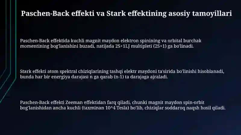Paschen-Back va Stark effektlarini amaliyotda qo'llash sohalari bilan tanishish 3