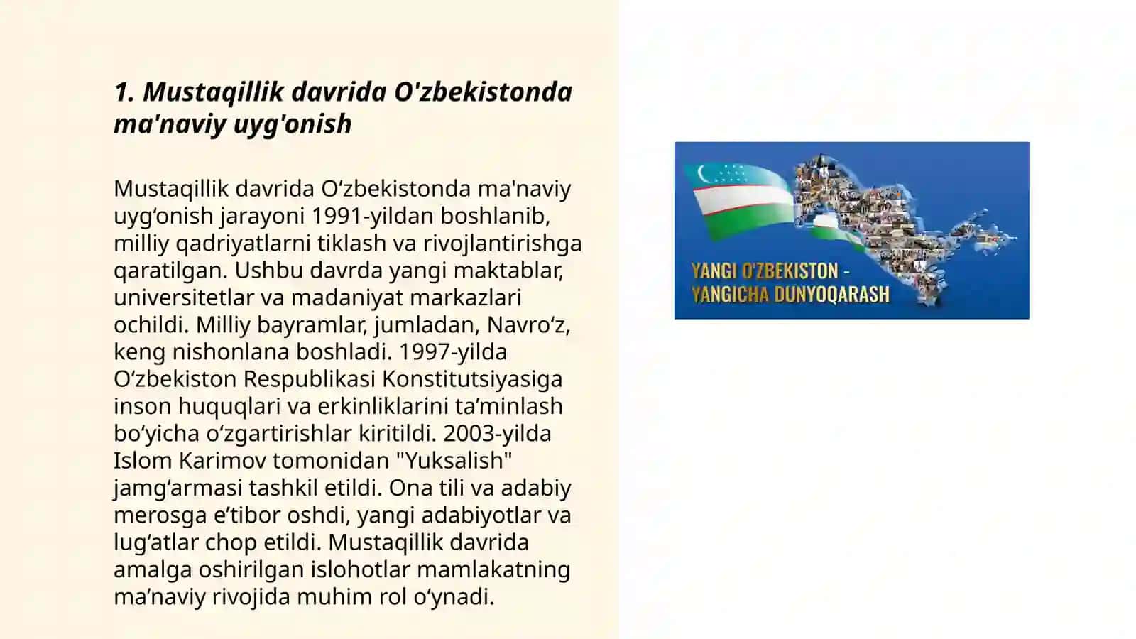 Mustaqillik yillarida Oʼzbekistondagi maʼnaviy va madaniy taraqqiyot 3