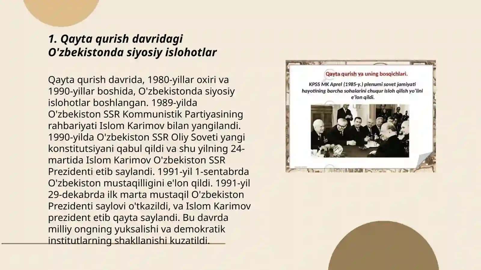 Qayta qurish yillarida Oʻzbekistondagi ijtimoiy-siyosiy vaziyat 3