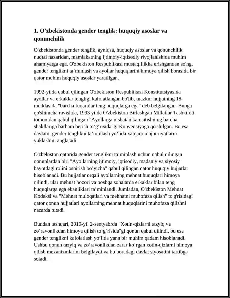 O'ZBEKISTONDA GENDIR TENGLIK 3
