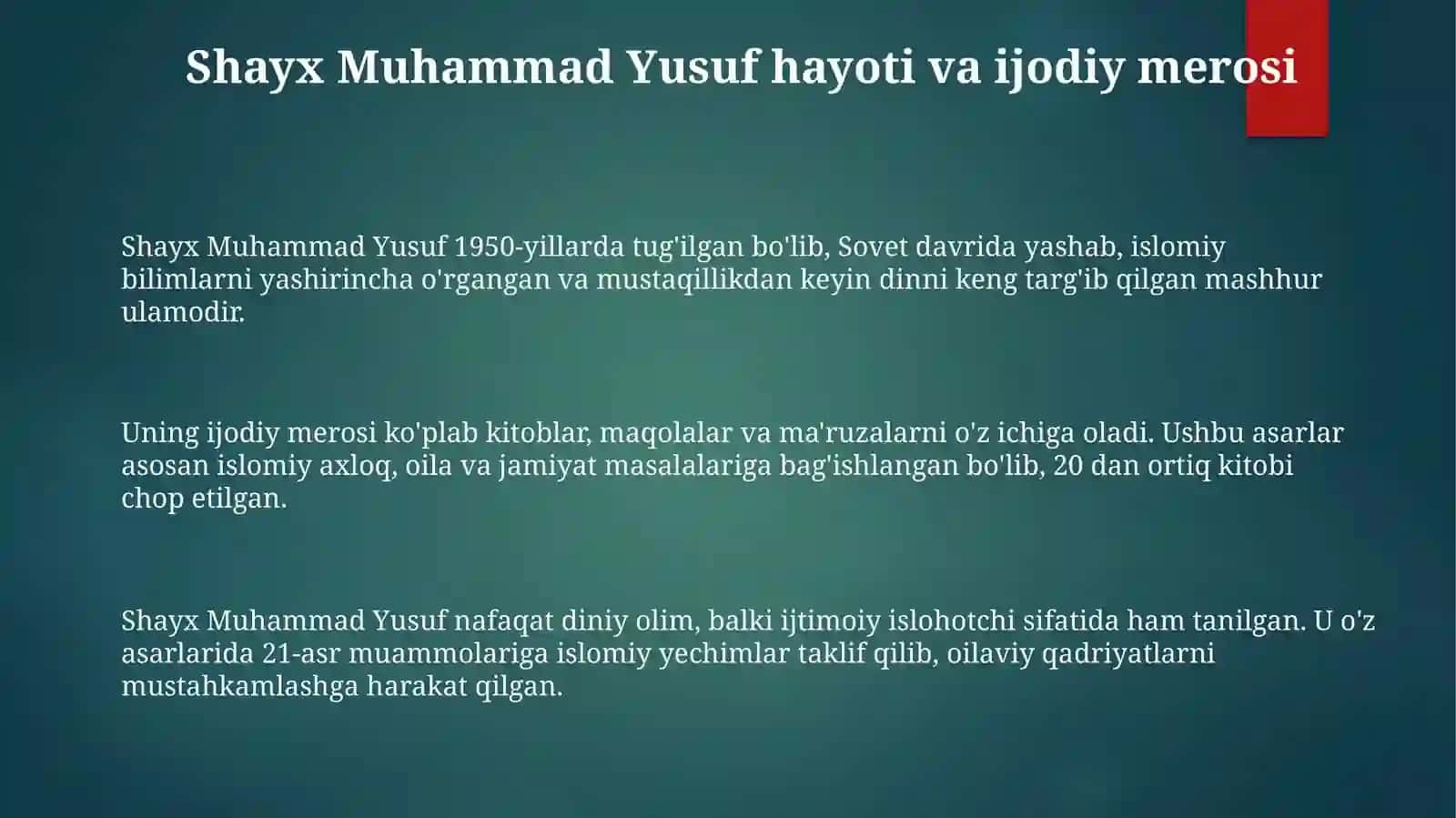 Shayx Muhammad Yusufning Baxtiyoroilaasaridaislomqadriyatlariningtalqini 3