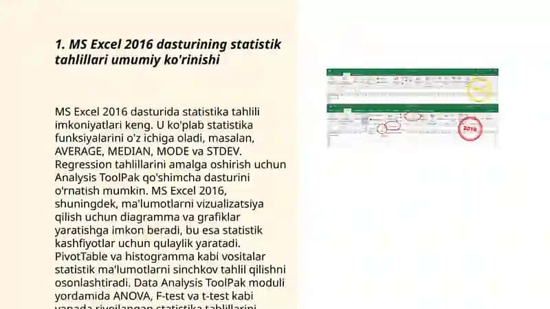 MS Excel 2016 dasturining statistik tahlillari qilish va yechimlar qidirish funksiyalari bilan ishlash 3