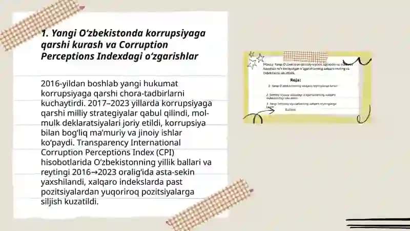 Yangi O'zbekistonda ijtimoiy siyosiy va madaniy hayotida ro'y berayotgan o'zgarishlarni xalqaro reyting va indekslarda aks etishi 3