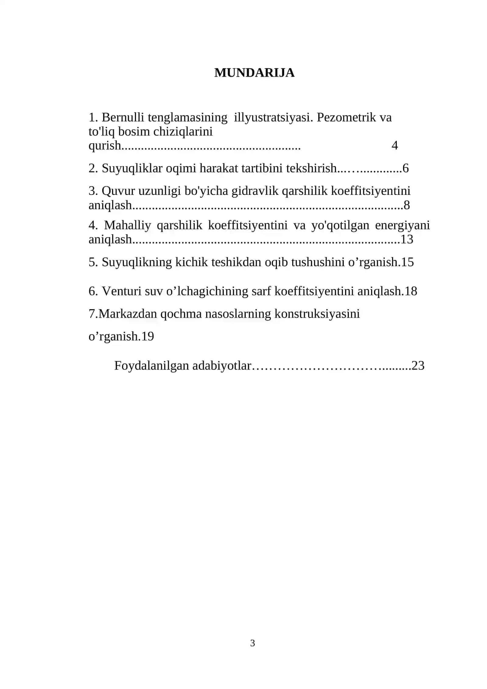 Gidravlika fanidan laboratoriya ishlari 3