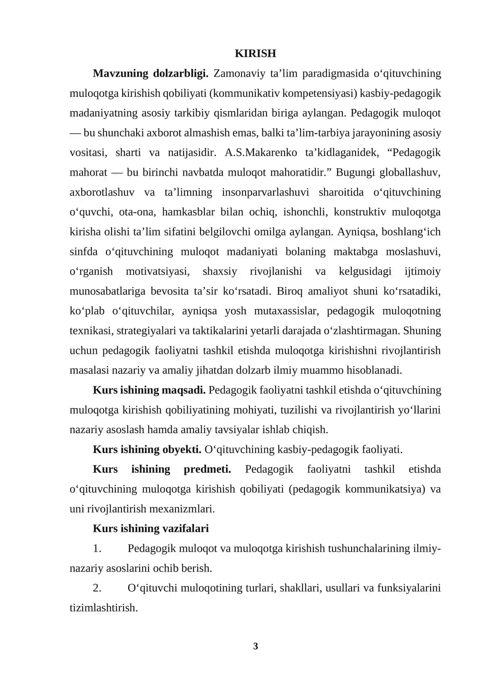 PEDAGOGIK FAOLIYATNI TASHKIL ETISHDA MULOQOTGA KIRISHISHNI RIVOJLANTIRISH 3