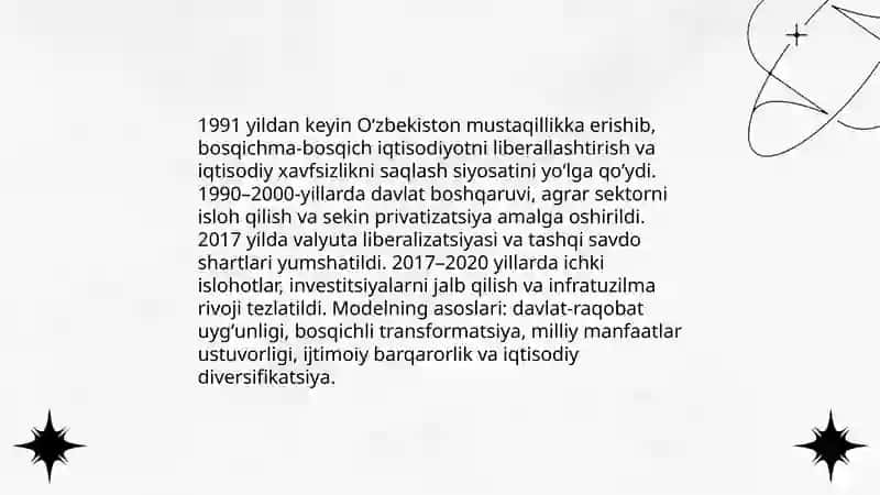 Oʻzbekistonning mustaqillikdan keyingi taraqqiyot modeli 3