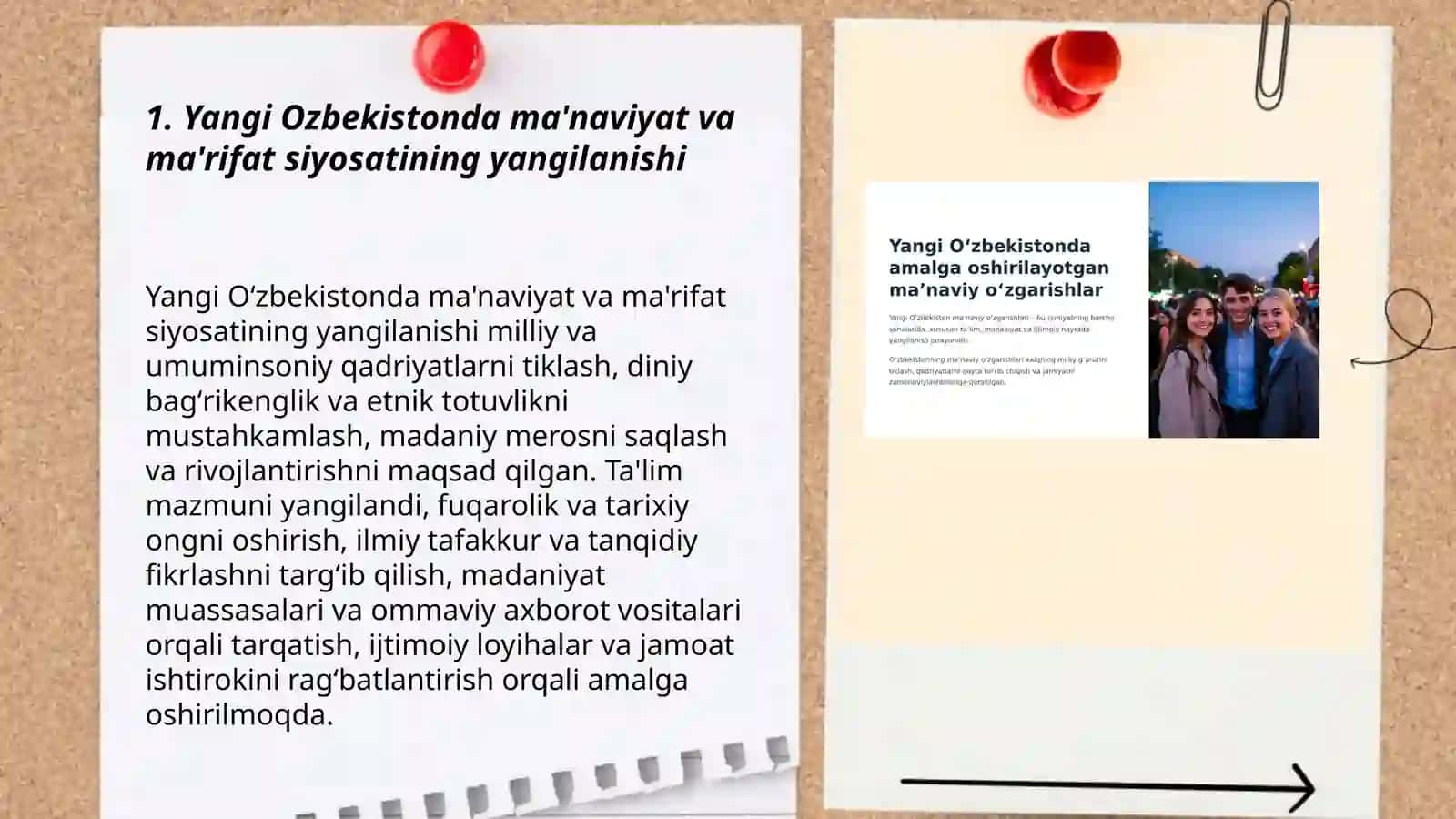 Yangi Ozbekistonda amalga oshirilayotgan ma'naviy ozgarishlar 3