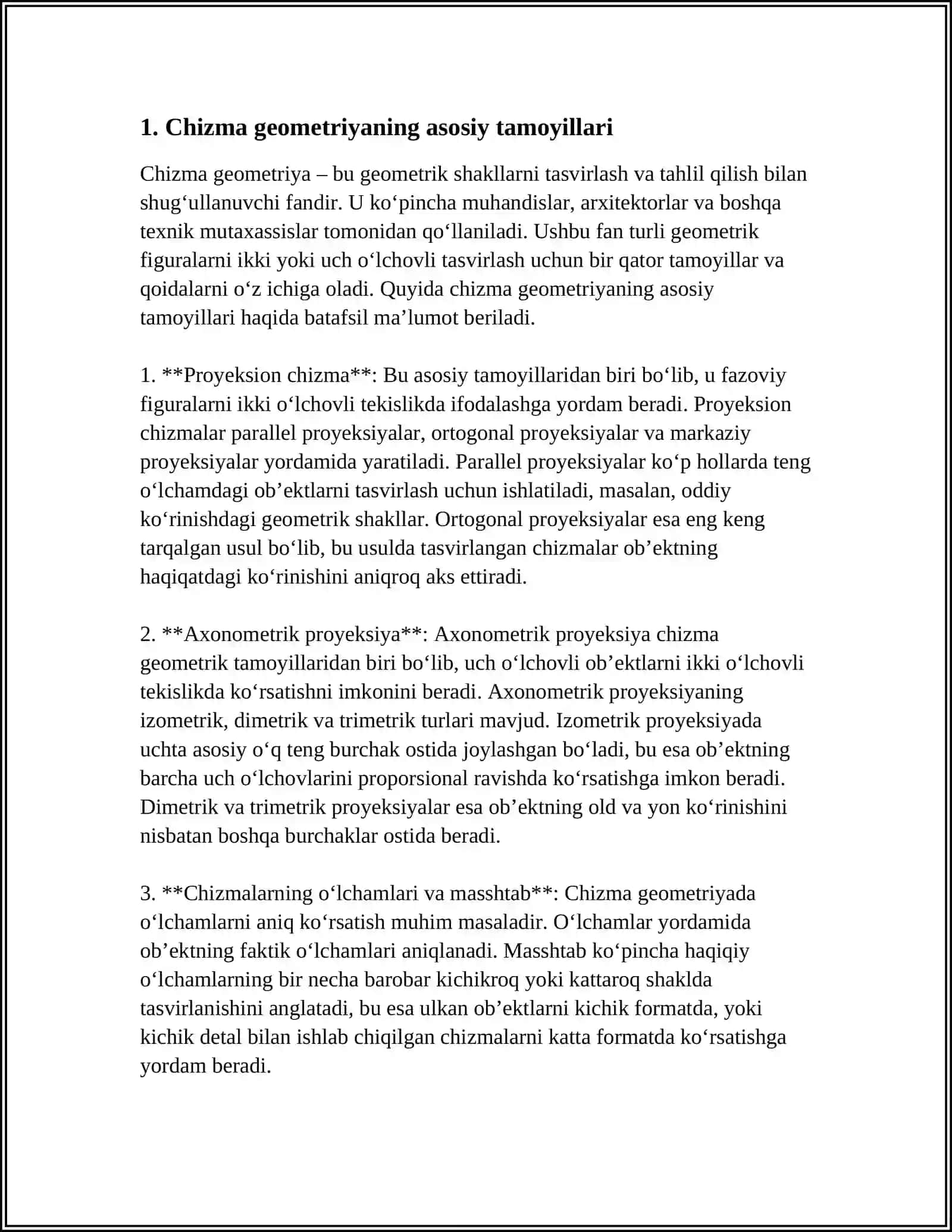 CHIZMA GEOMETRIYA MUHANDISLIK GRAFIKASI FANINING MAZMUN MOHIYATI 3