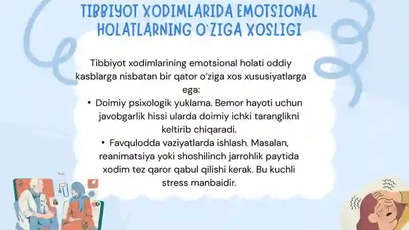 Tibbiyot xodimlarida emotsional holatlarning o'ziga xosligi : stress va uning bosqichlari, bartaraf etish yo'llari 3