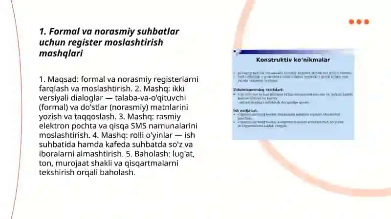 Fikrini turli nutqiy sharoit va vaziyatga mos ifodalash mashqlari 3