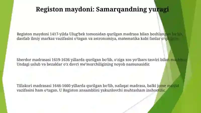 Samarqandning noyob meʼmoriy gorliklari tarixi 3