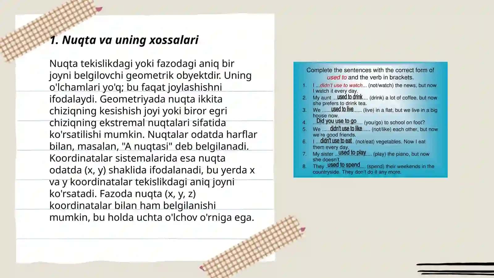 Planametriya aksiomalarini takrorlash 3