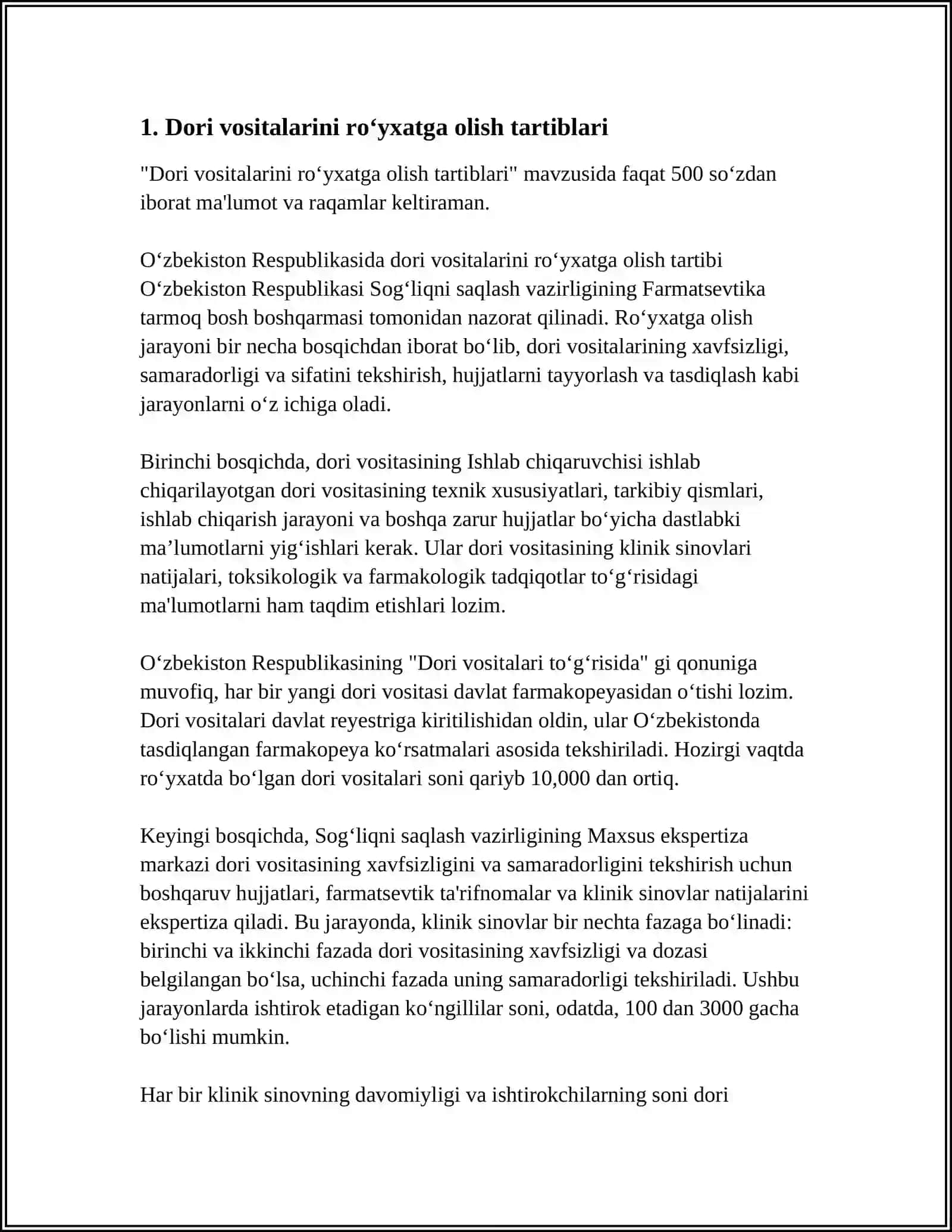 DORI VOSITALARINI NAZORAT QILISHDA GOYDANILADIGAN MEYORIY HUJJATLAR 3
