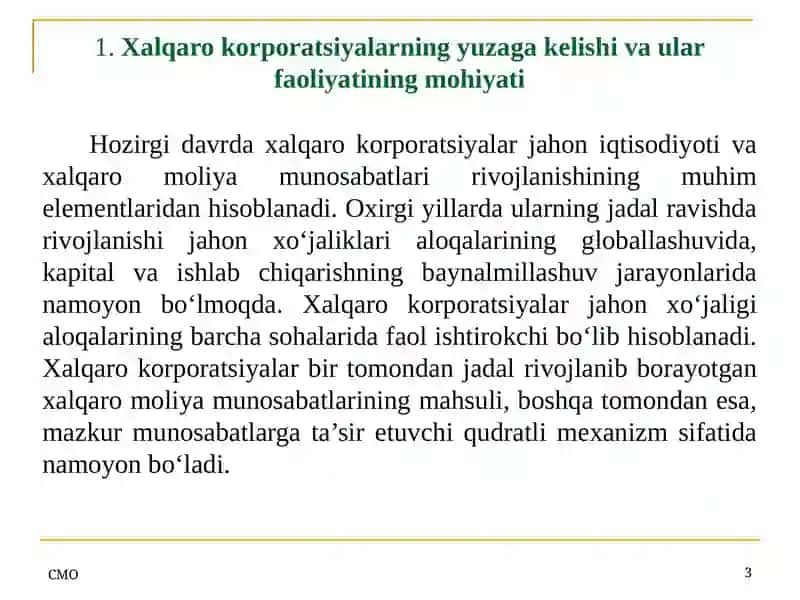 Xalqaro korporatsiyalarning yuzaga kelishi va ular faoliyatining mohiyati 3
