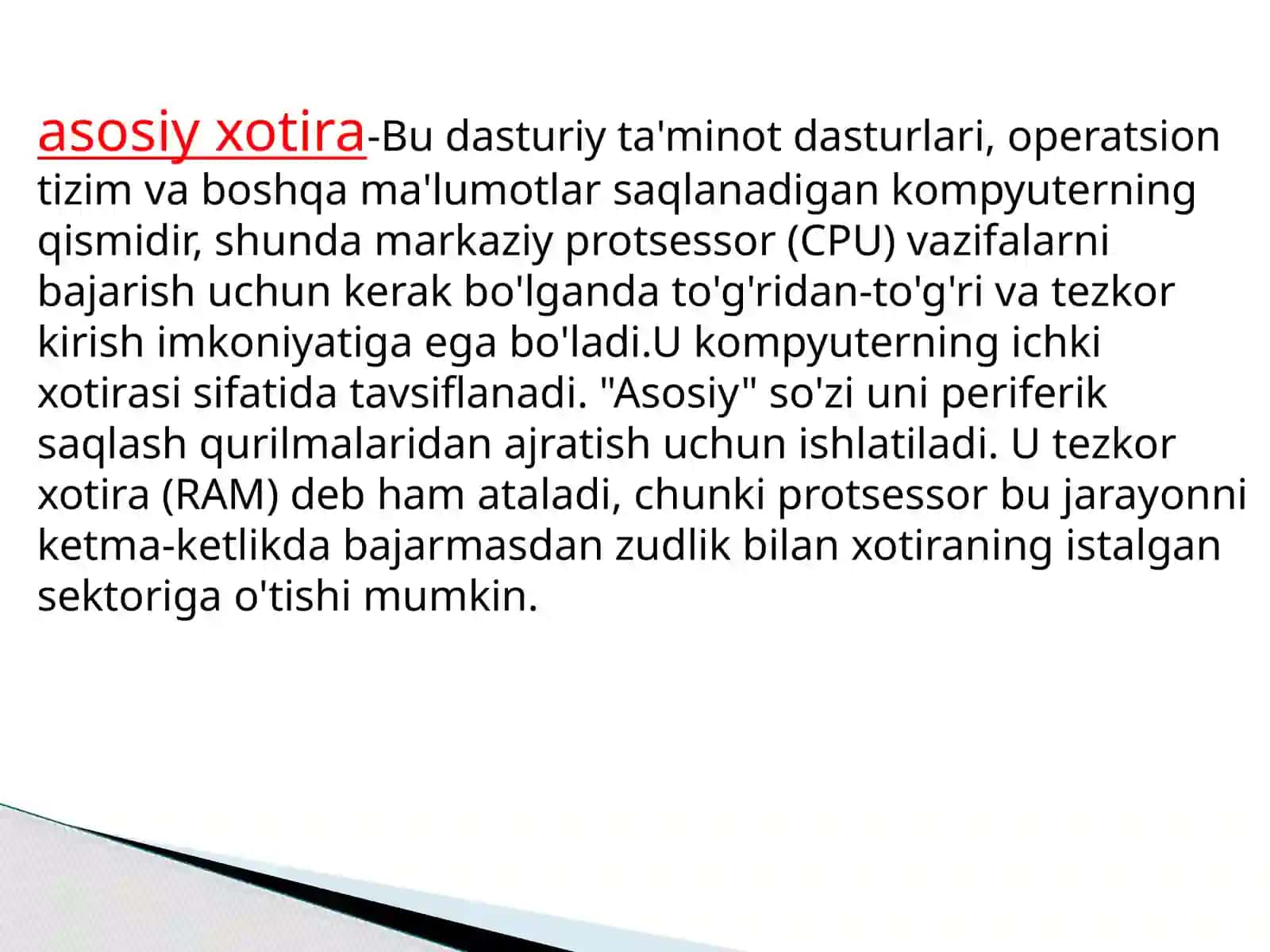 Asosiy xotira: bit, xotira manzillari, kesh xotira 3