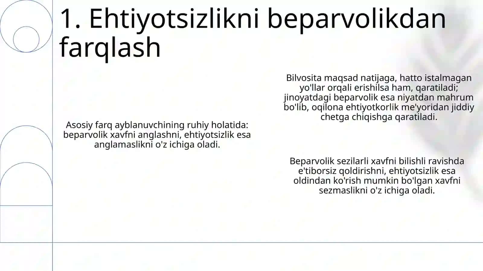 Jinoyat huquqida egri qasdning jinoiy o'z-o'ziga ishonishdan farqi 3