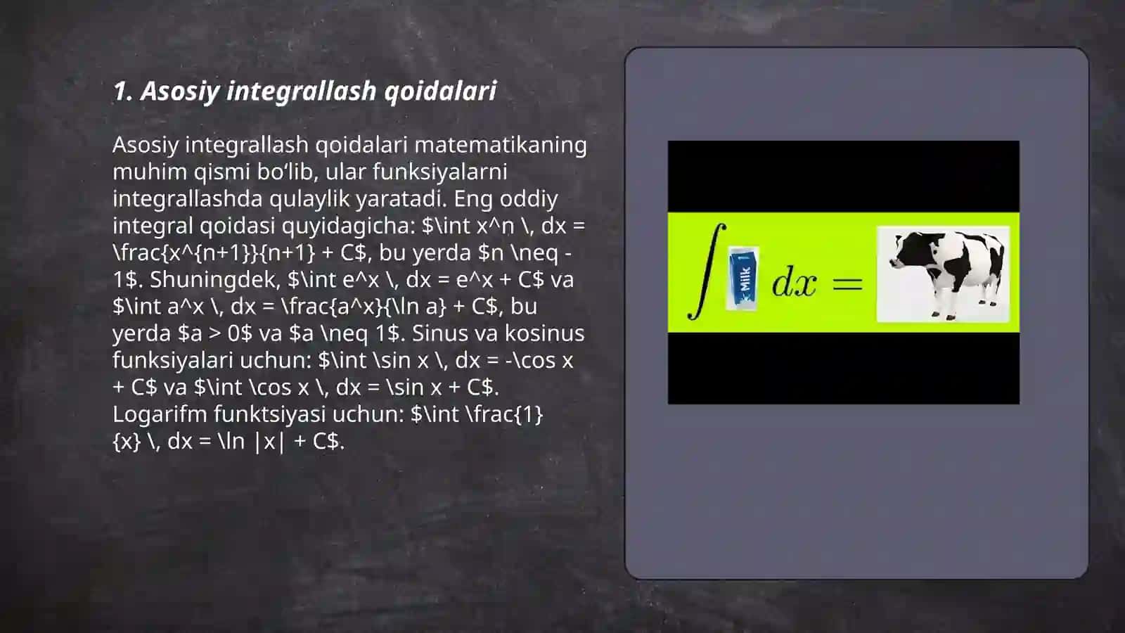 Asosiy integrallash qoidalari 3