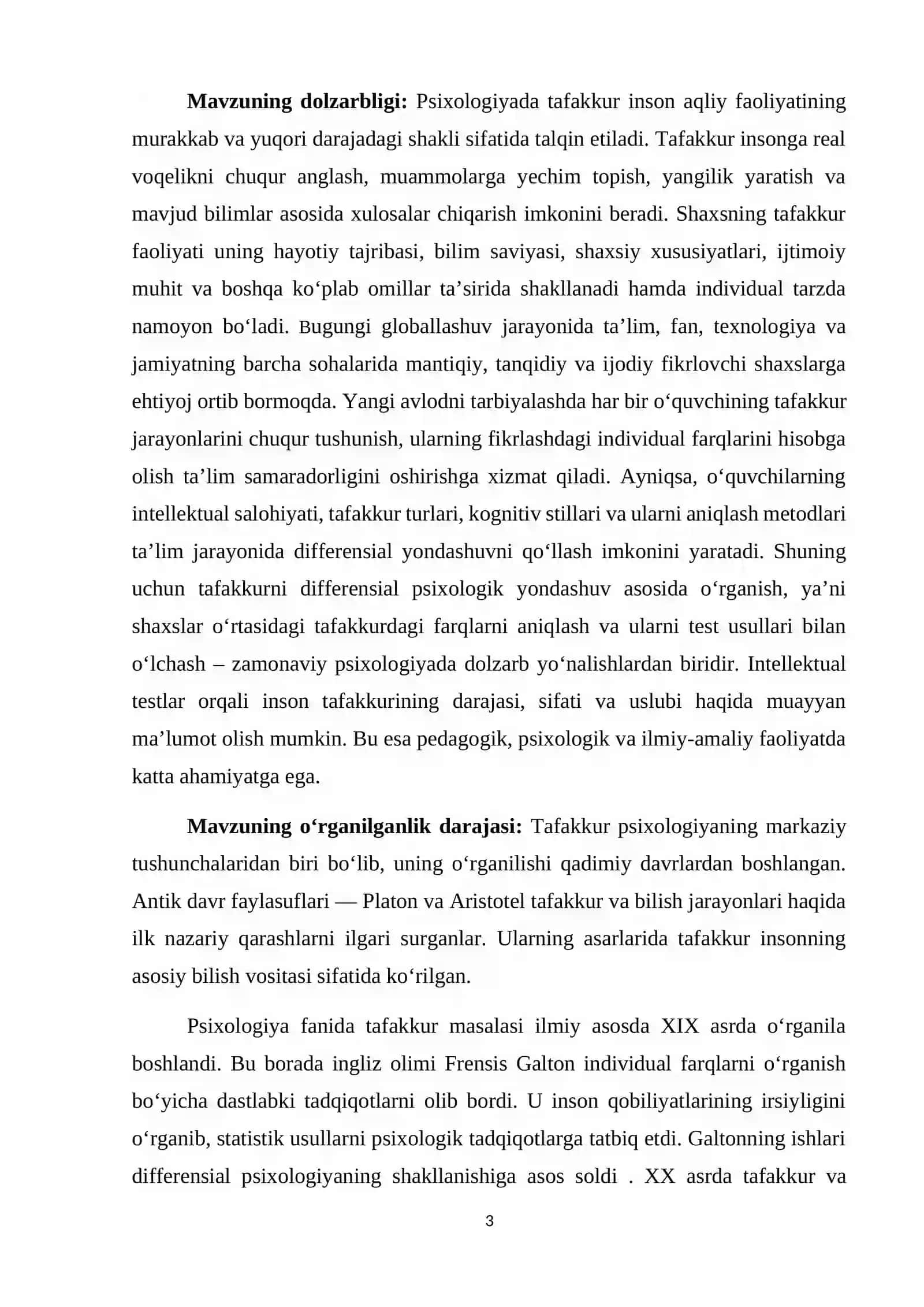 TAFAKKURNI DIFFERENSIAL PSIXOLOGIK O‘RGANISH VA INTELLEKTUAL TESTLAR 3