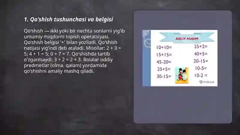 1- sinf Qoʻshish va ayirish 3