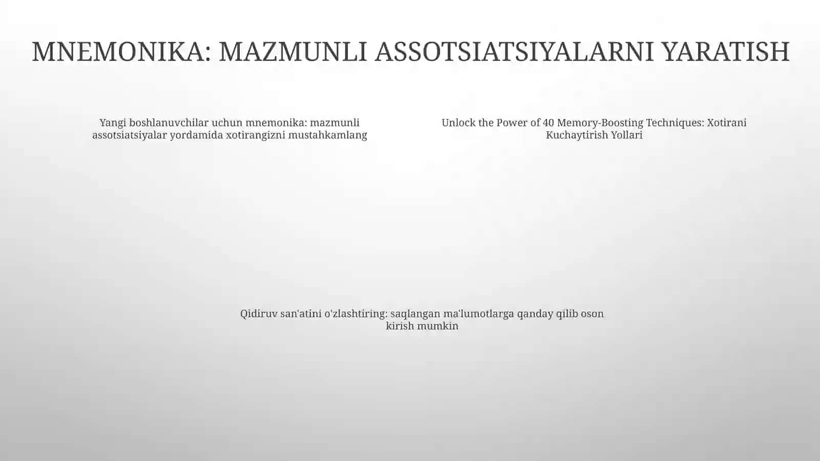 Xotirani Kuchaytirish Yollari 3