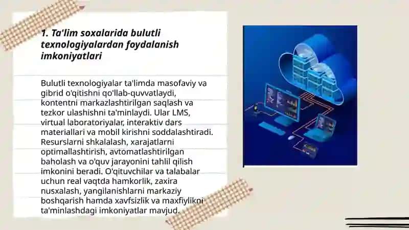 Ta'lim soxalarida bulutli texnologiyalardan foydalanish imkoniyatlari 3