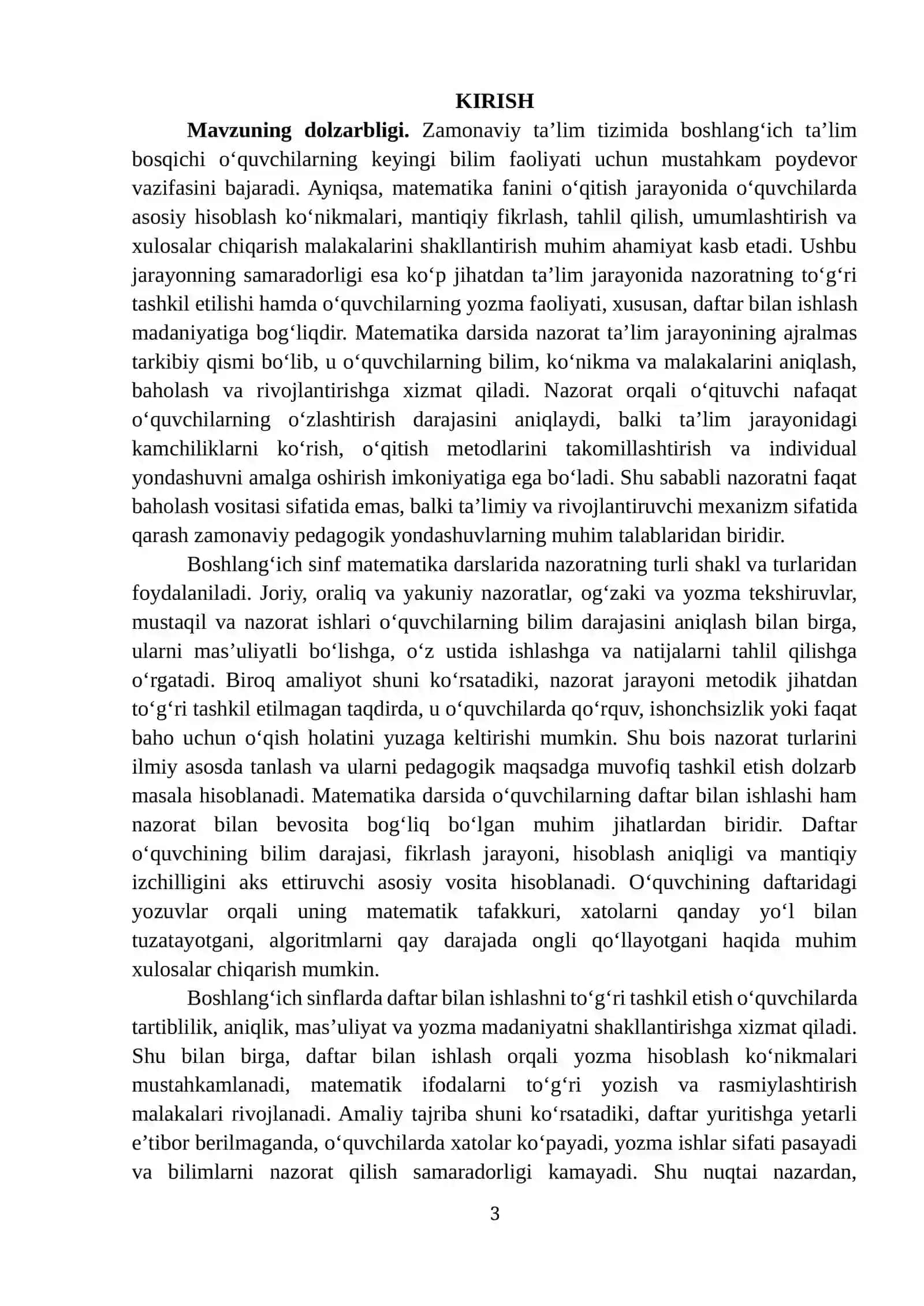 Matematika darsida nazorat turlari va ularni tashkil qilish, o‘quvchilarning daftar bilan ishlashda qo‘llaniladigan metodlar 3