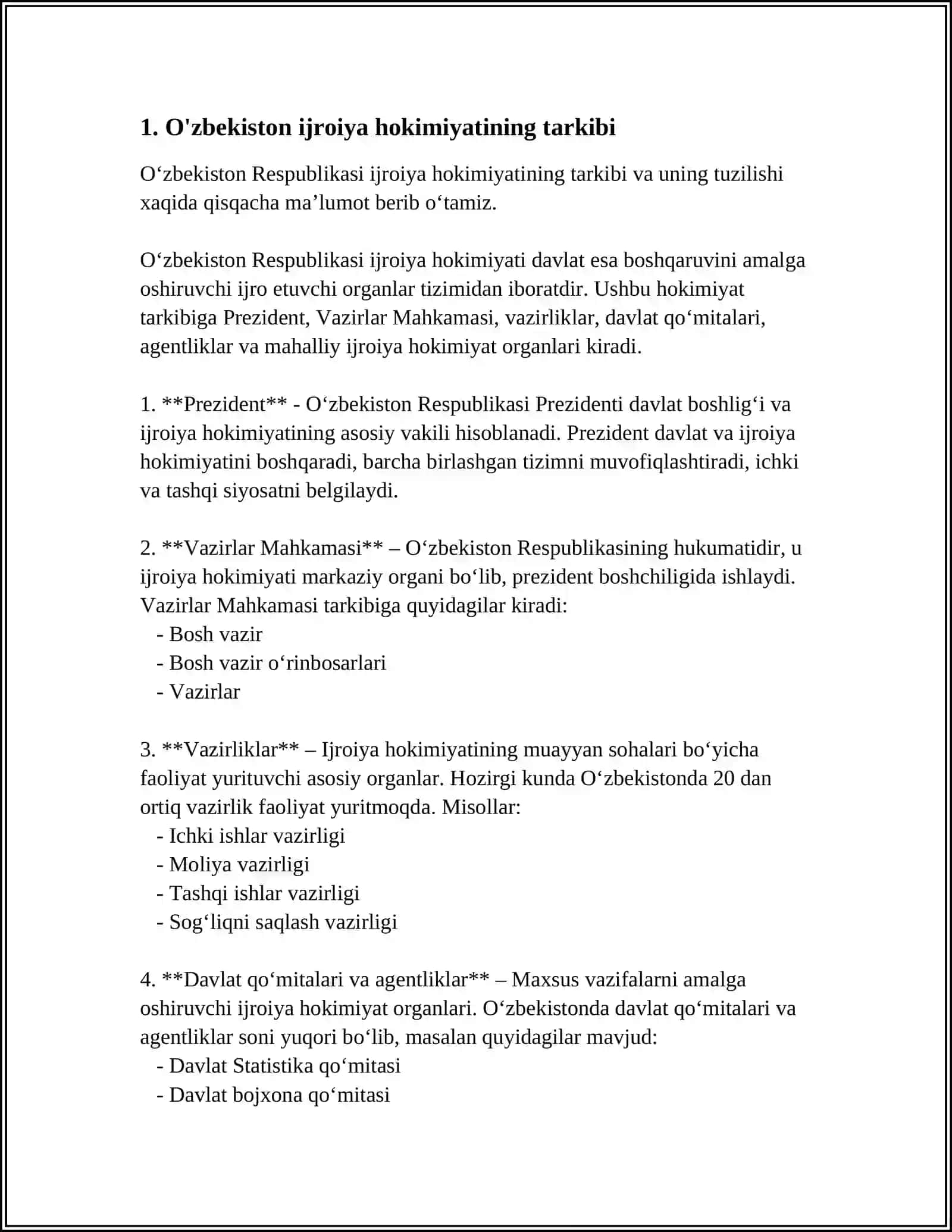O'ZBEKISTONDA IJROIYA HOKIMIYAT ISLOHOTLARI TO'G'RISIDA MA'LUMOT 3