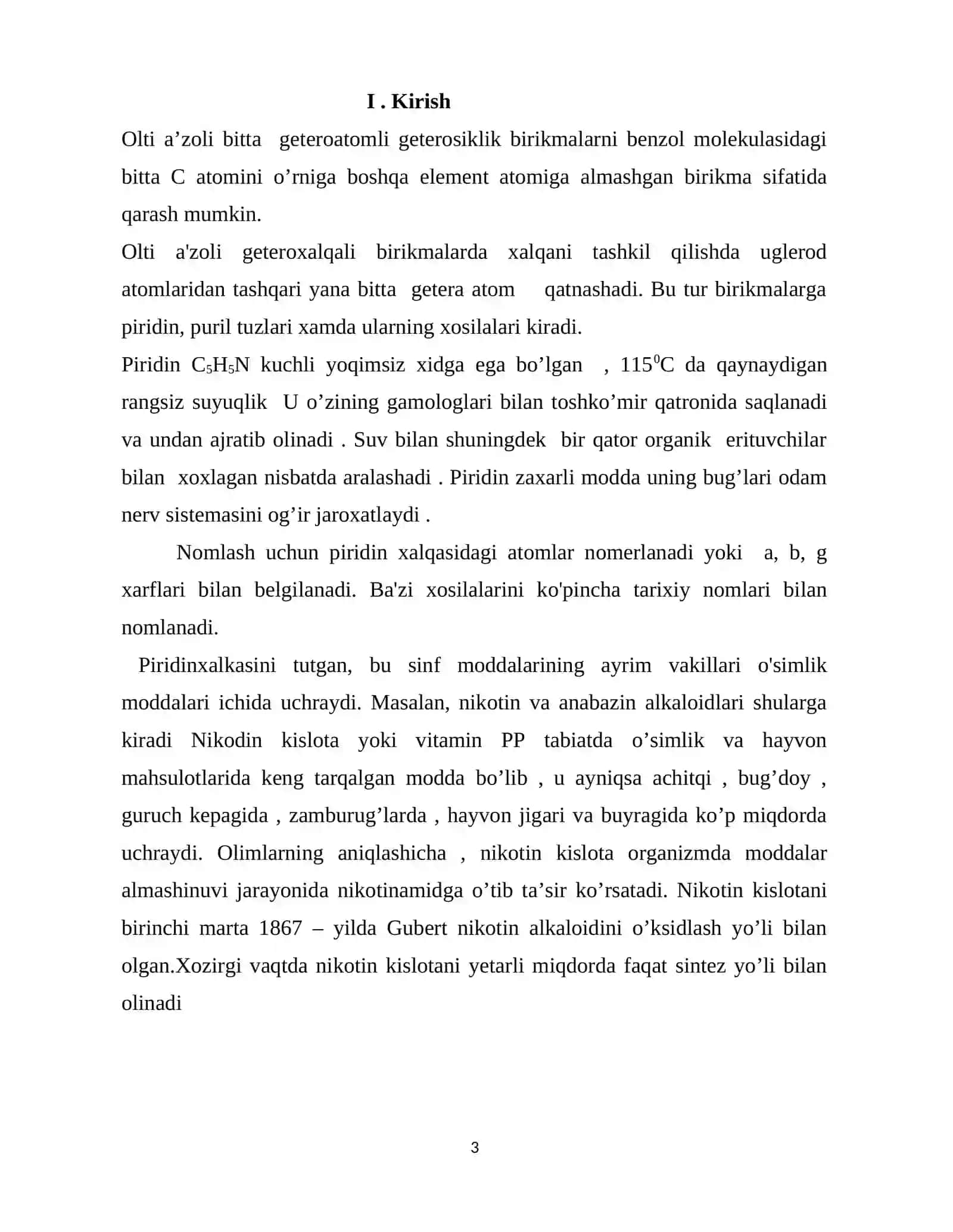 Olti a'zoli geteroxalqali birikmalar (pikolin kislota) 3