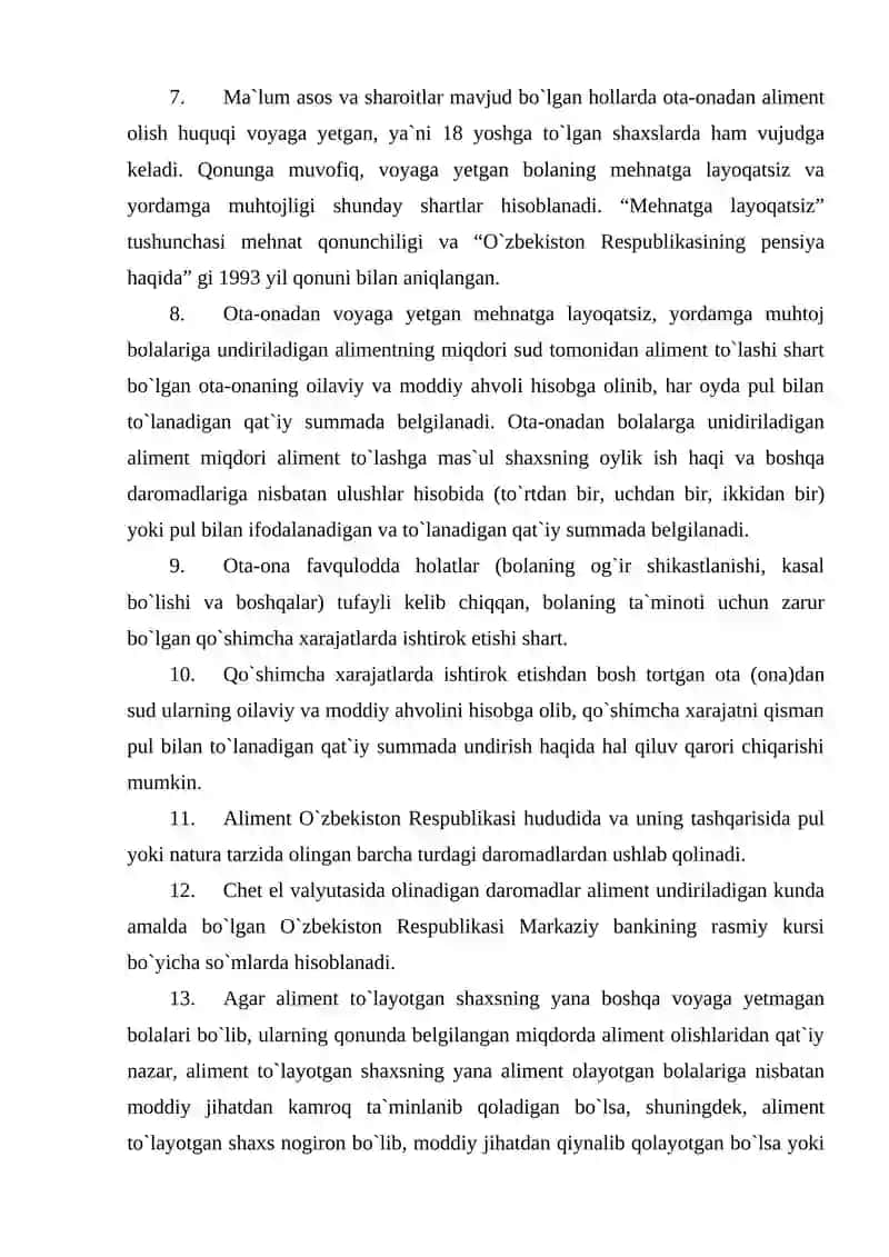 Ota-onalar va farzandlarning aliment majburiyatlari 3