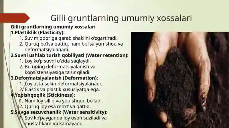 Gilli gruntlarning mustahkamligini ifodalaydigan asosiy ko‘rsatmalar 3