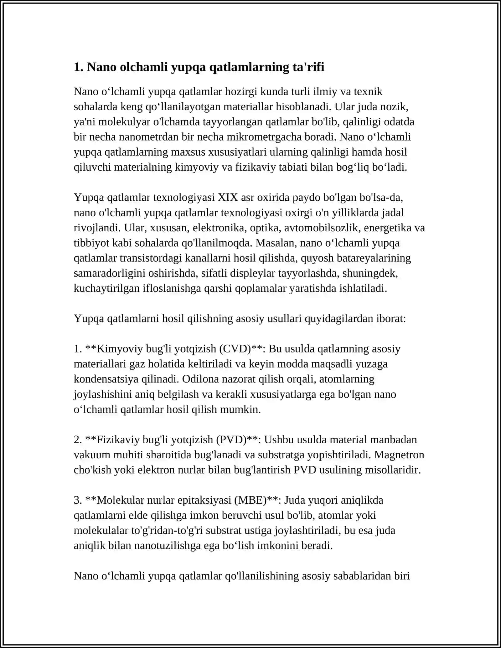 NANO OLCHMALI YUPQA QATLAMLARNING TUZILISHI VA XOSSALARI 3
