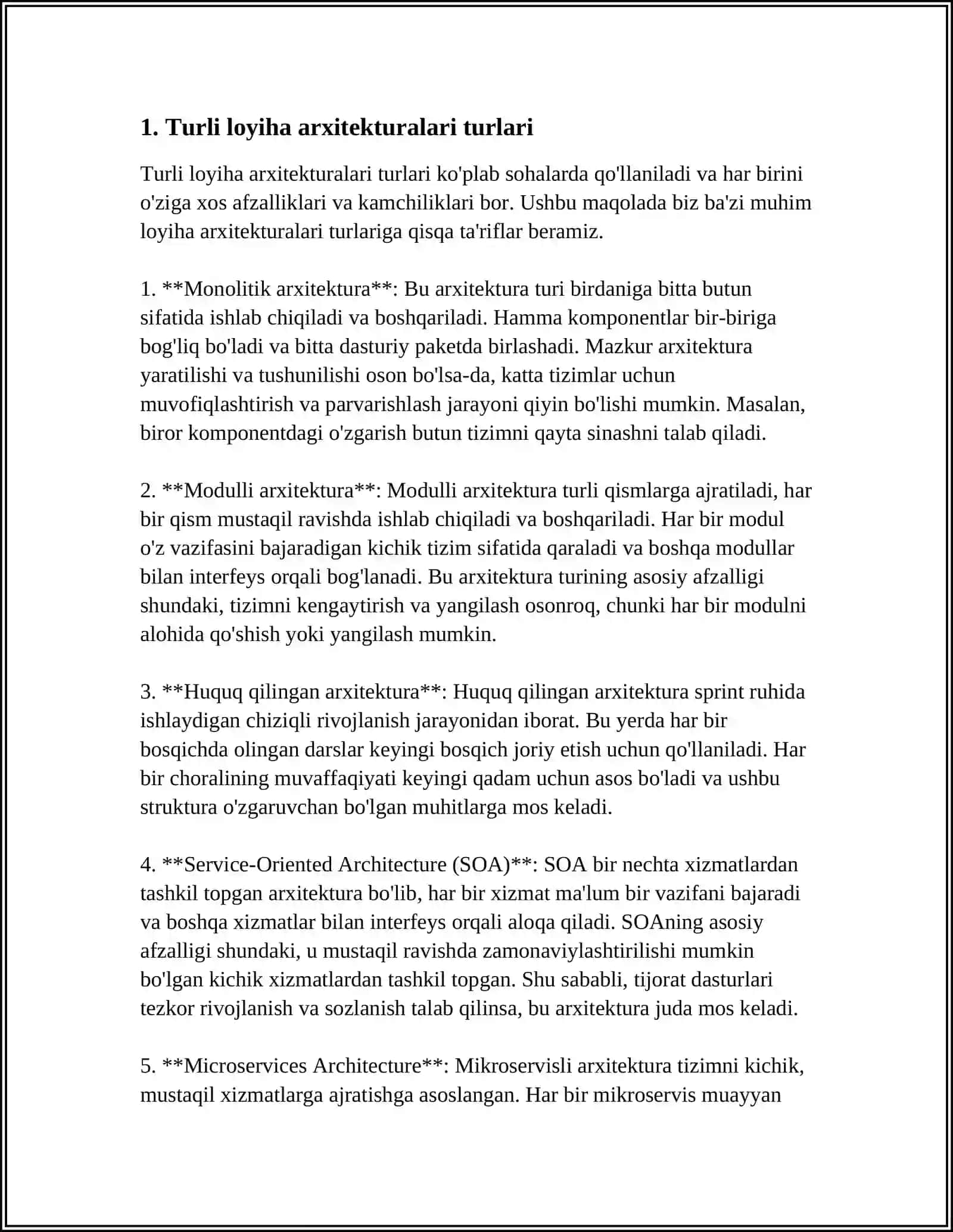 TURLI LAAS ARXITEKTURA XIZMATLARINI TAQQOSLASH 3