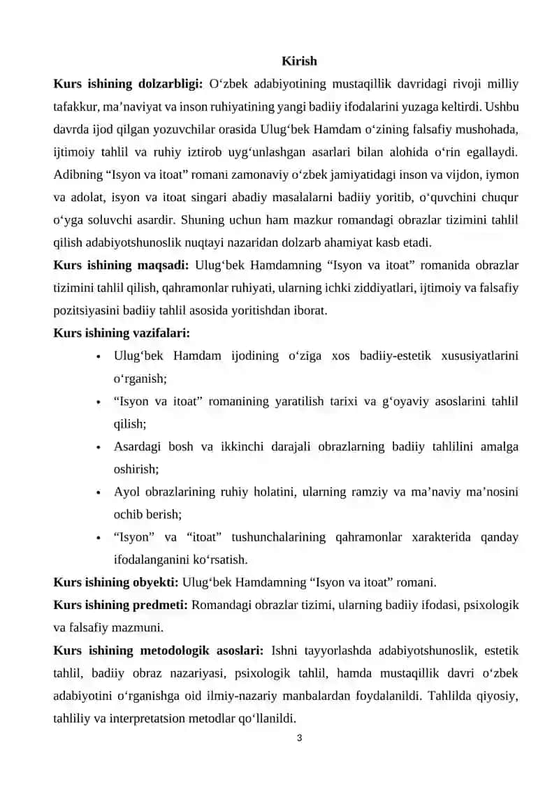 Ulug‘bek Hamdamning “ Isyon va Itoat” romanida obrazlar tahlili 3