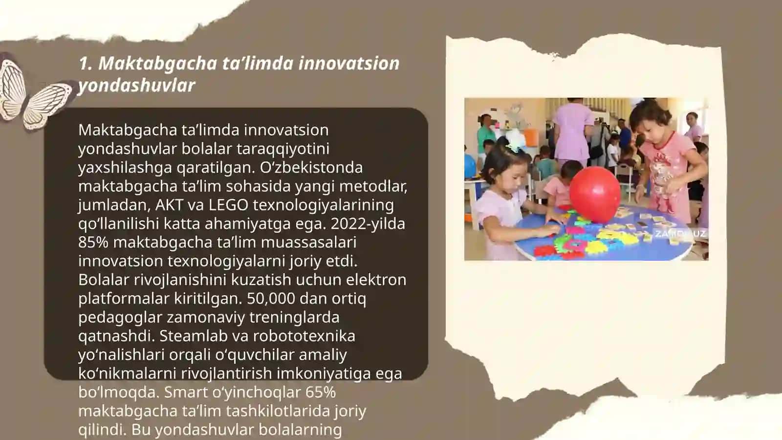 Maktabgacha taʼlim tashkilotlarida taʼlim shakli. Mashgʻulotga tarbiyachining innovatsion yondashuvi. Maktabgacha taʼlim tashkilotlarida ekskursiyani oʻtkazish mazmuni 3