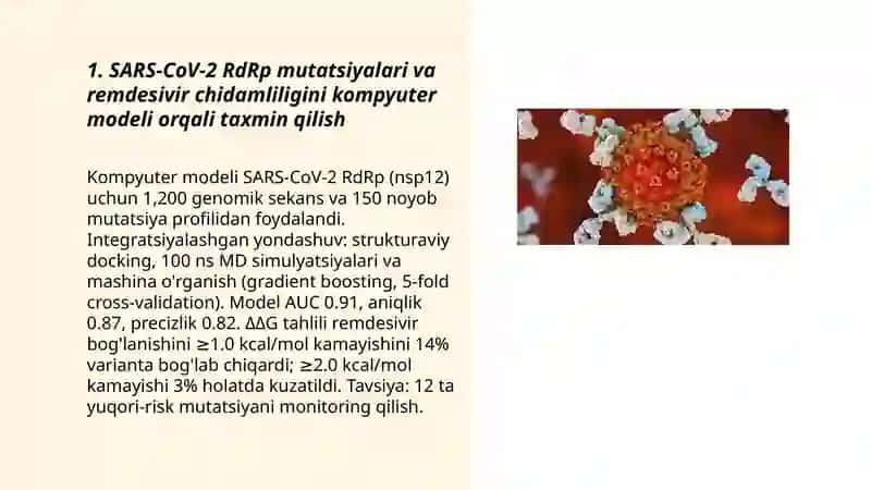 SARS-CoV-2 RdRp mutatsiyalari va remdesivir chidamliligini kompyuter modeli orqali taxmin qilish 3