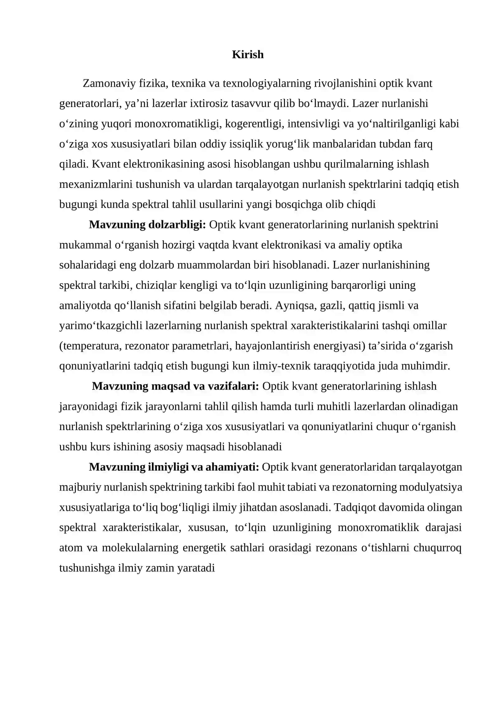 Optik kvant generatorlarining nurlanish spektirini o’rganish mavzusida tayyor kurs ishi 3